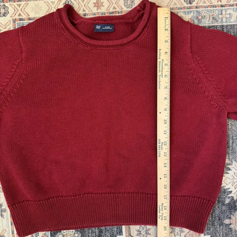Gap Shrunken Roll Neck Red Knit Women’s Sweater 100% Cotton Size XL - Picture 10 of 11